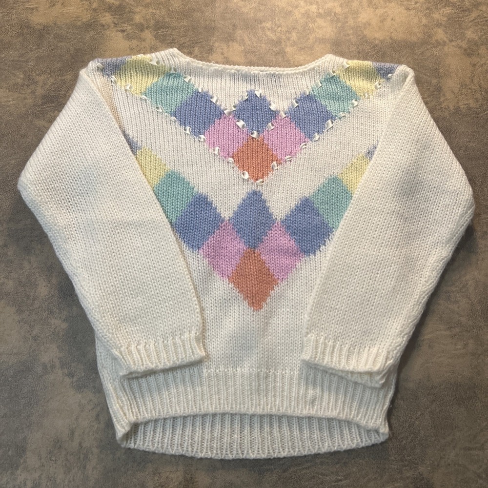Vintage Sweater Women's Size S Petite Mariea Kim 20 ANS White Boat Neck Pullover